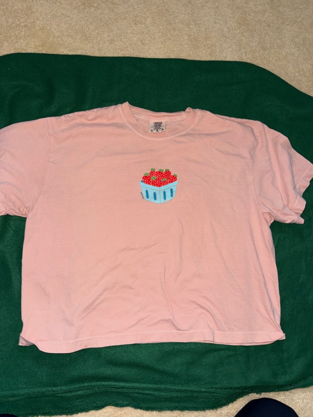 Comfort Colors Light Pink Short Sleeve Tee with Strawberry Basket Patch